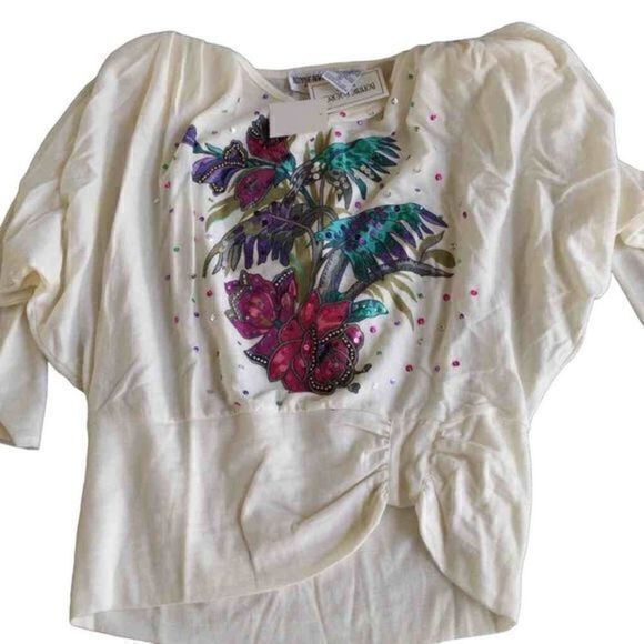 Bonnie Boerer Sequin Tropical Flower‎ Dolman Sleeve Top Sz PS - Picture 9 of 14
